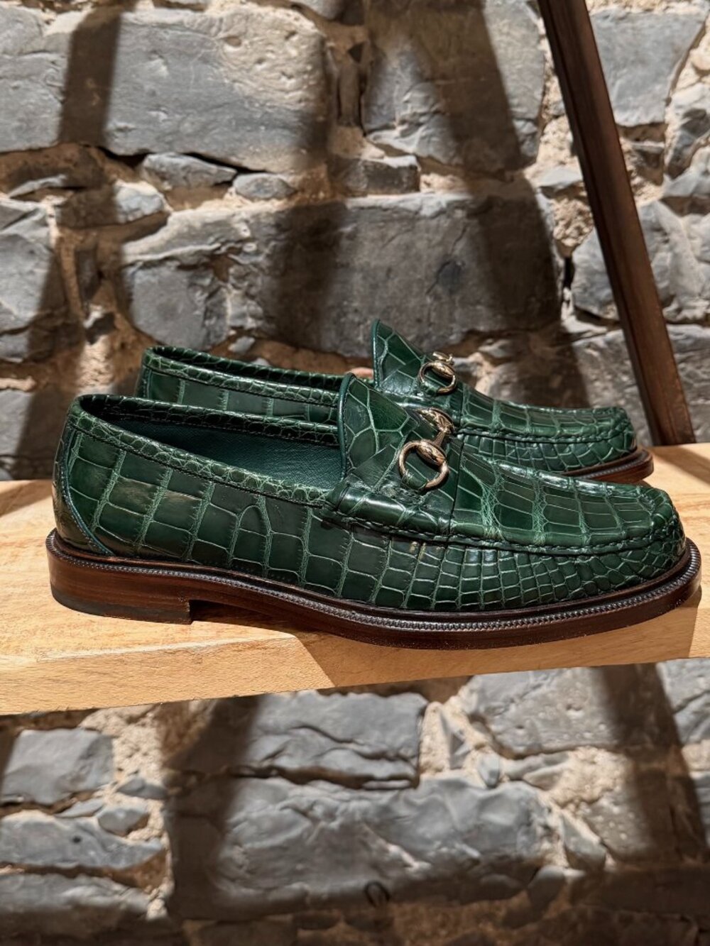 Gucci Emeral Green Crocodile Horsebit Loafers
